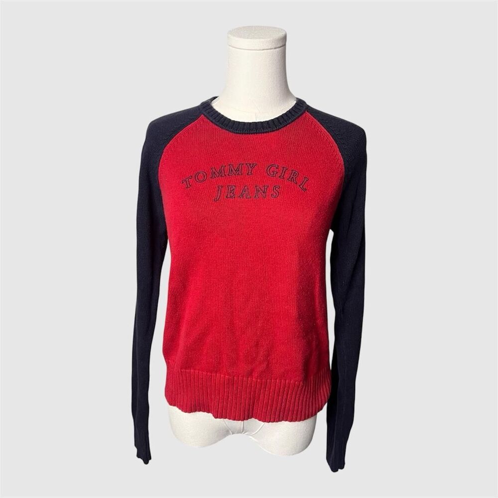 Tommy Girl Jeans Red Raglan Sweater Y2K 90's